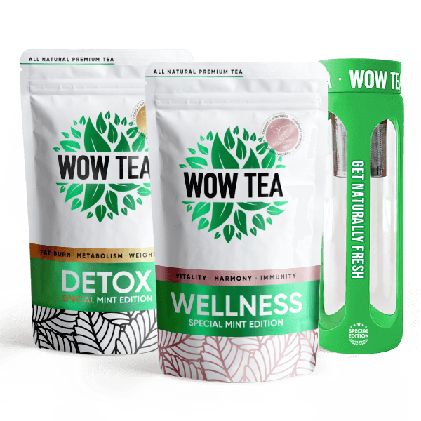 Minze Detox Tee + Minze Wellness Tee + Teeflasche Grün