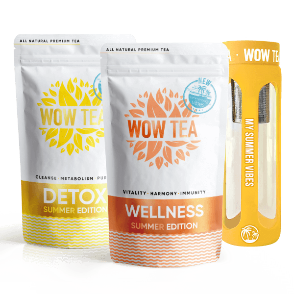 Summer Detox Te + Summer Wellness Te + Te flaske (Gul)