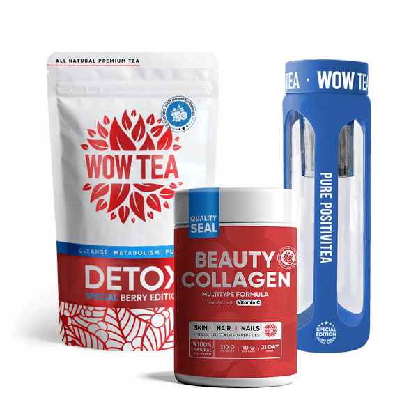 Berry Detox Tea + Collagen + Special Blue Tea Infuser Bottle