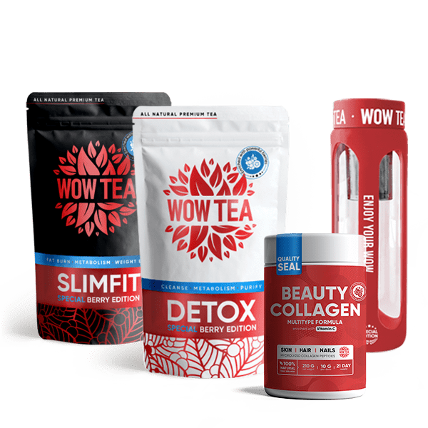 Berry Detox Tea + Berry Slimfit Tea + Collagen + Special Red Tea Infuser Bottle