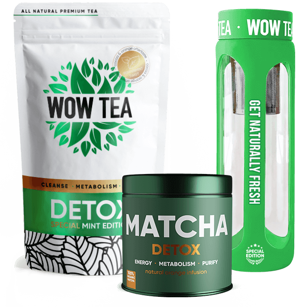 Premium Matcha Detox + Mint Detox Tea + Green Tea Infuser Bottle